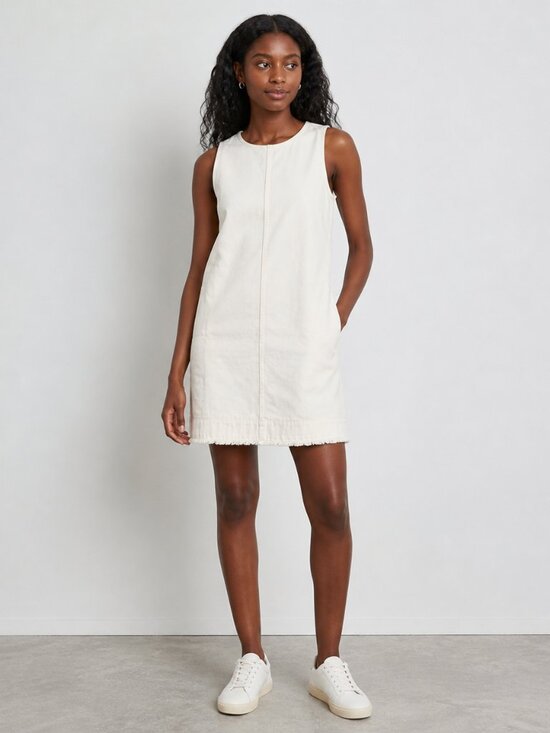 J. Crew Dresses & Skirts - J.Crew Cream Sleeveless Pullover Mini Dress Frayed Hem Shift